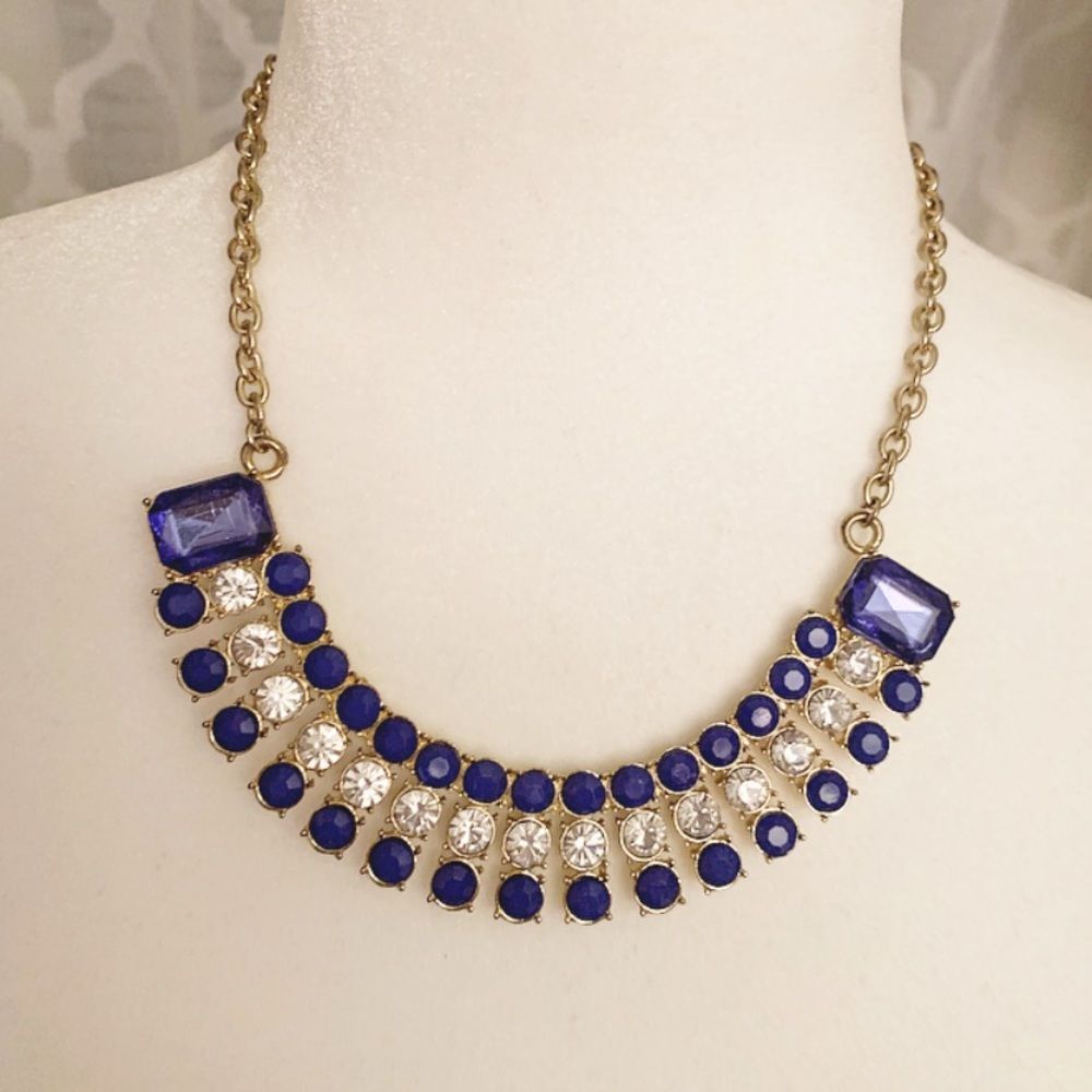 Gold, blue & white stone Statement BOLDNecklace